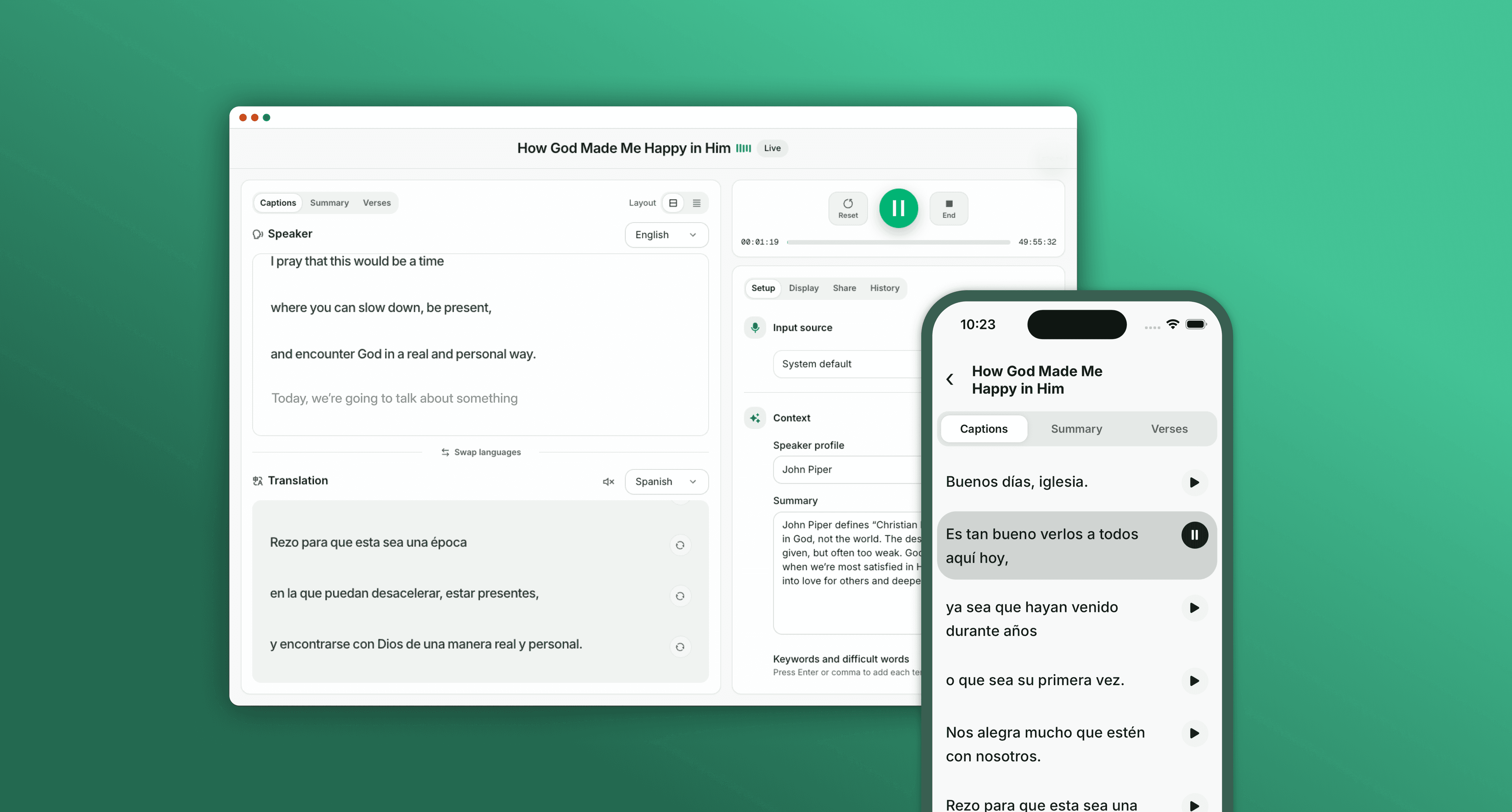 Realtime captions and operator dashboard