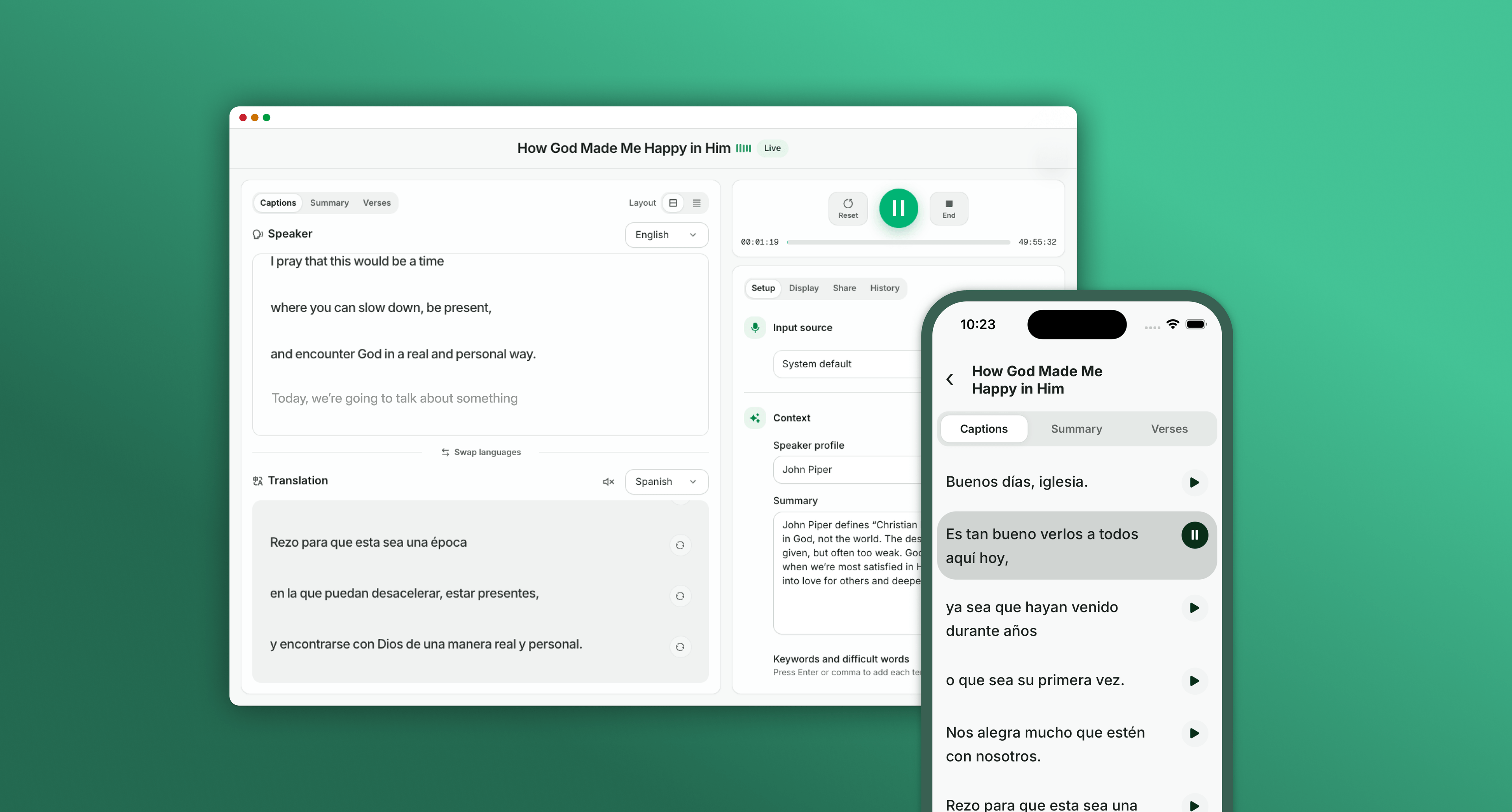 Realtime captions and operator dashboard